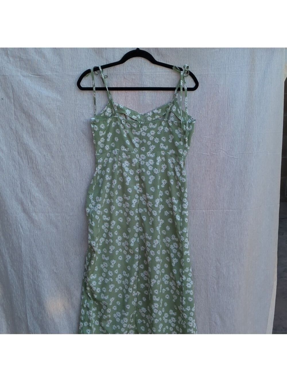 Green Floral Midi Dress Cottagecore Sundress Summer‎ Spaghetti Strap Slit - Picture 9 of 12